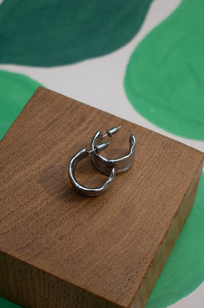 Wide Textured Hoop in Silver - The Mercantile London