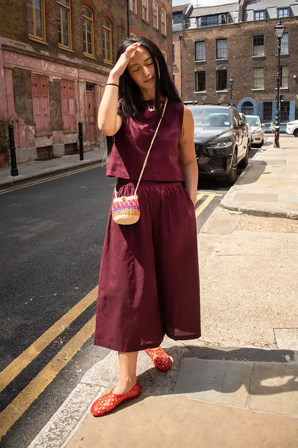 Artisans Of Humanity Wine Cropped Linen Culottes