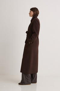 Yerse Wool Blend Long Chocolate Coat - The Mercantile London