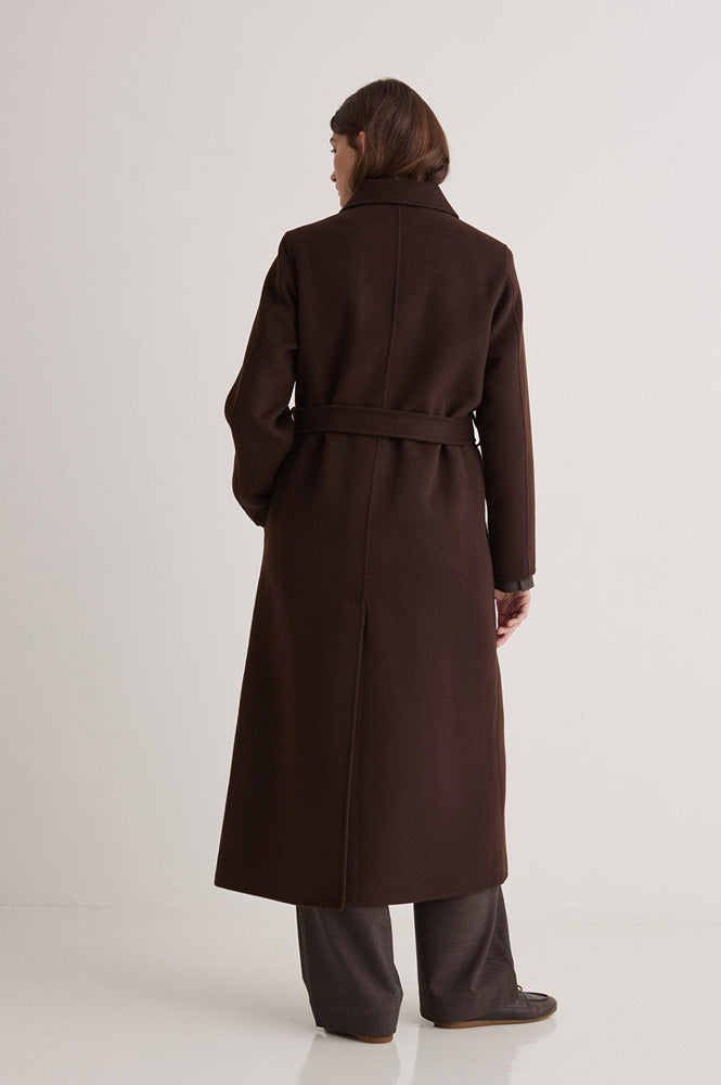 Yerse Wool Blend Long Chocolate Coat - The Mercantile London