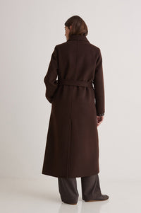 Yerse Wool Blend Long Chocolate Coat - The Mercantile London