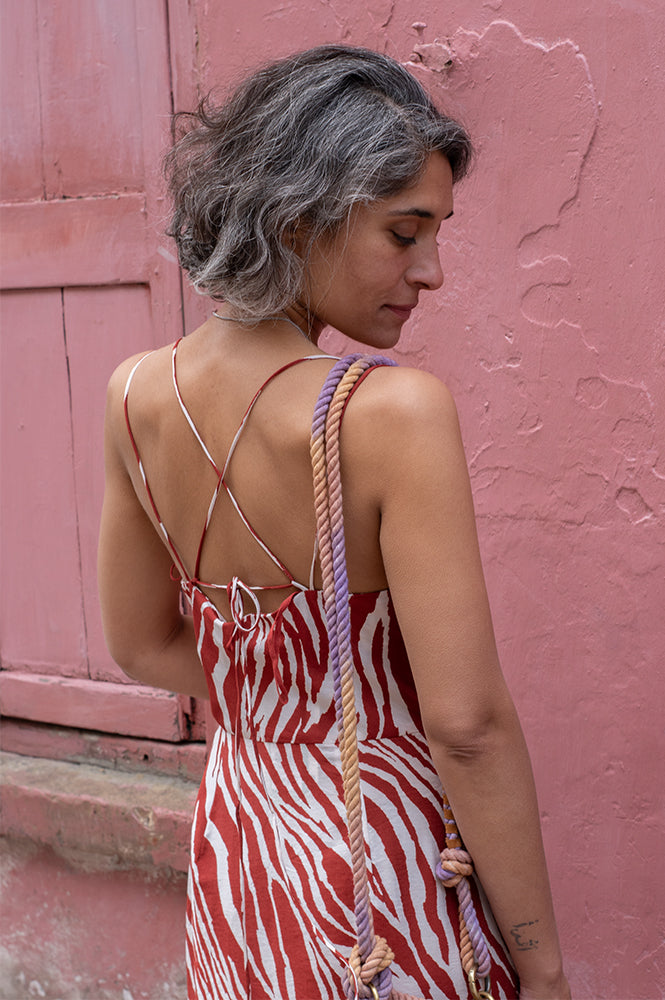 ICHI Yardeen Brick Striped Cowl Neck Dress - The Mercantile London