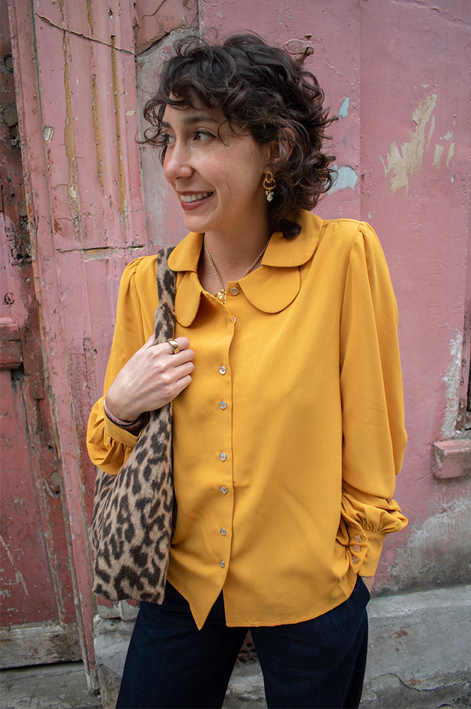 Louche Octavia Mustard Crepe Petal Blouse - The Mercantile London
