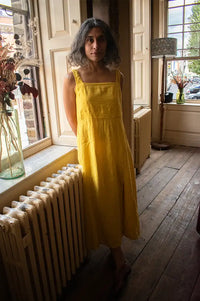 Linen & More Yellow Straight Neckline Dress
