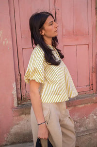 FRNCH Cosimo Yellow Striped Blouse - The Mercantile London
