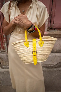 French Yellow Leather Detailed Small Market Basket Bag