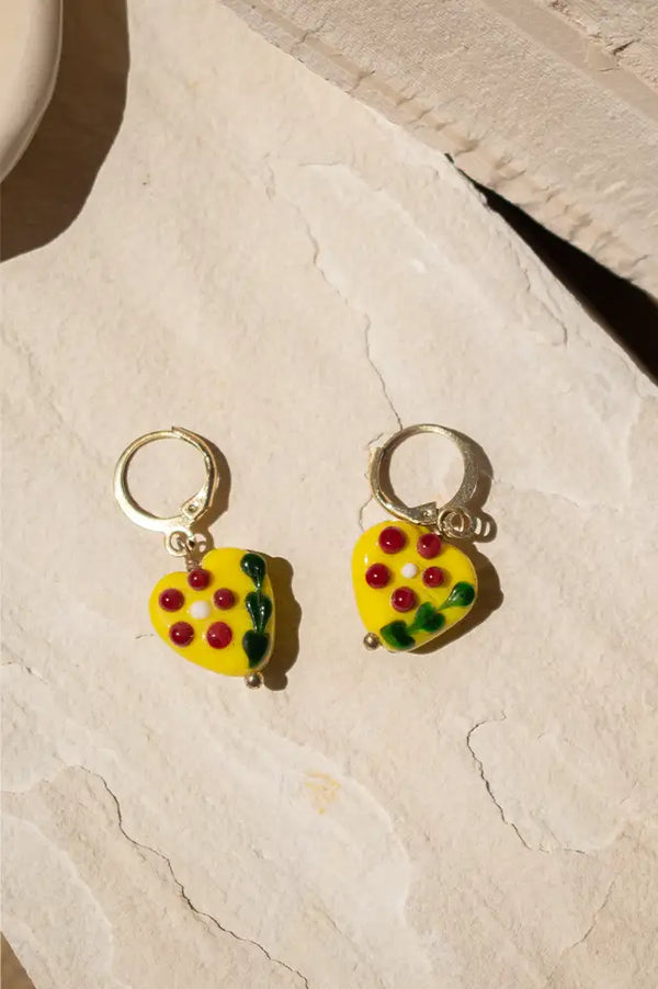 Namaste Yellow Floral Glass Bead Dangle Earrings