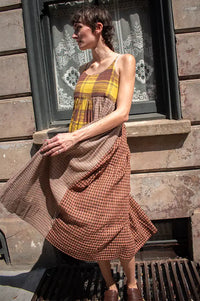 Amente Contrast Mustard & Brown Checkered Dress