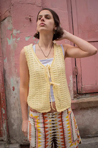 ICHI Dosia Mellow Yellow Knitted Tie Top - The Mercantile London