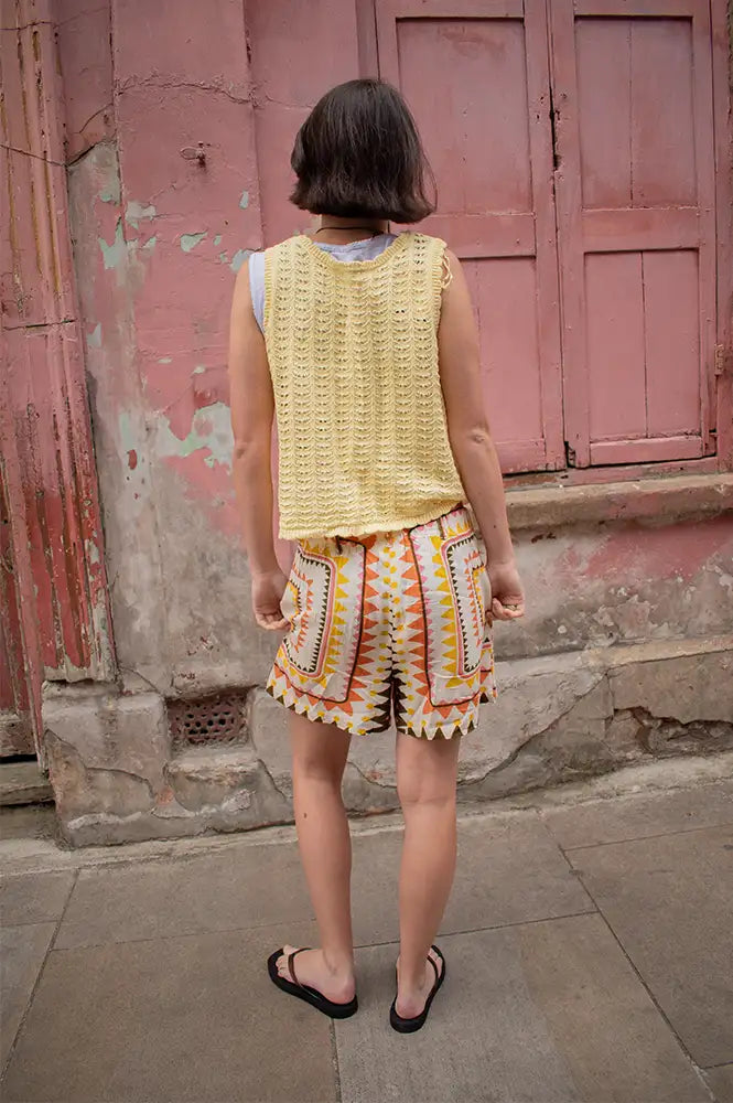 ICHI Dosia Mellow Yellow Knitted Tie Top - The Mercantile London