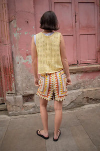 ICHI Dosia Mellow Yellow Knitted Tie Top - The Mercantile London