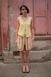 ICHI Dosia Mellow Yellow Knitted Tie Top - The Mercantile London