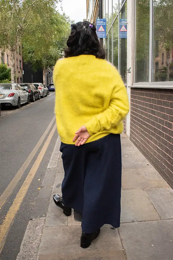 Jumper 1234 Acid Yellow Brushed Cashmere Graphic Argyle Cardigan