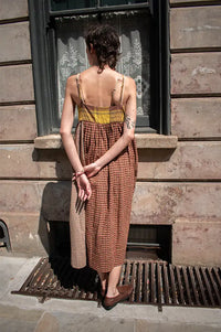 Amente Contrast Mustard & Brown Checkered Dress