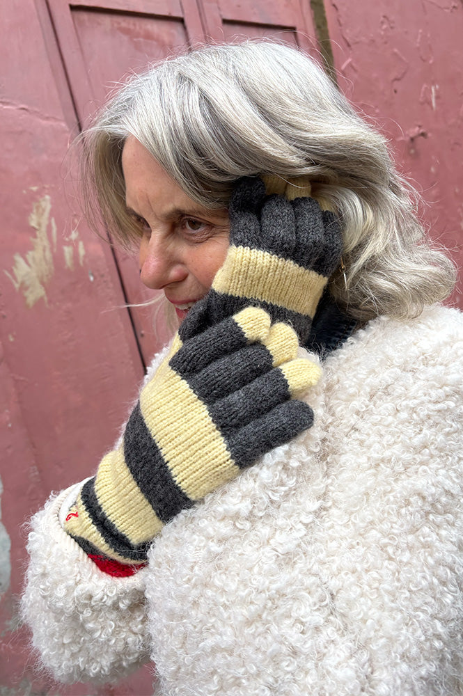 Damson Madder Butter & Charcoal Striped Gloves