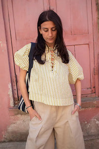 FRNCH Cosimo Yellow Striped Blouse - The Mercantile London