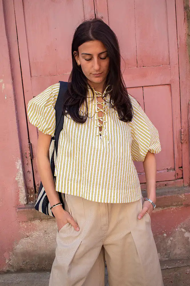 FRNCH Cosimo Yellow Striped Blouse - The Mercantile London