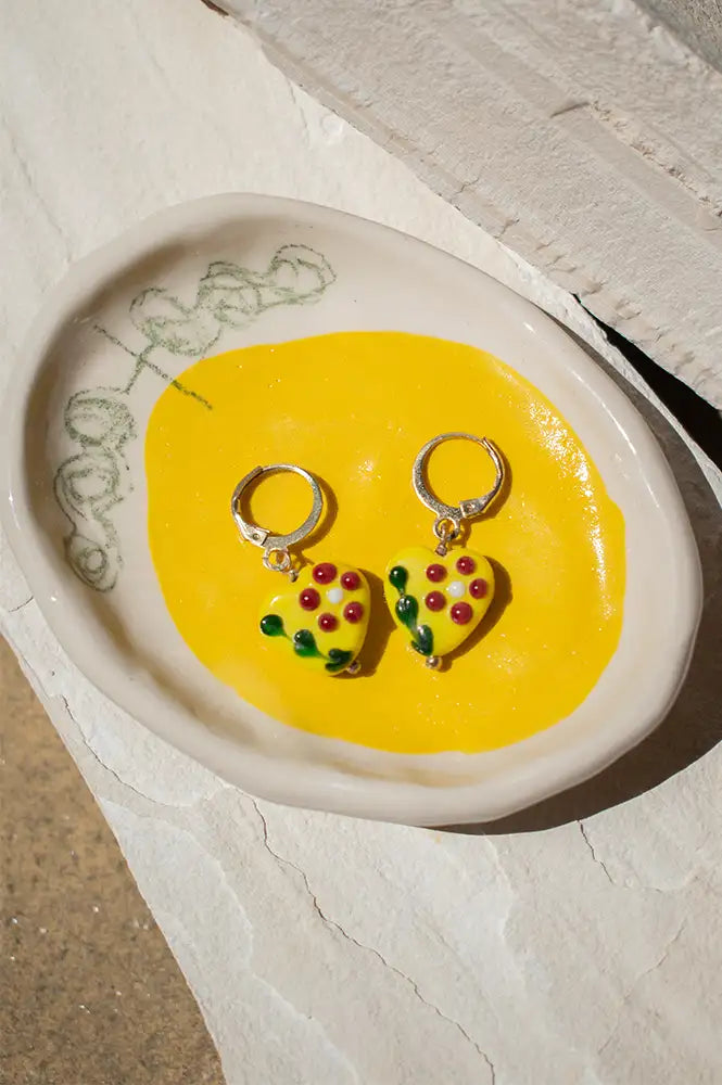 Namaste Yellow Floral Glass Bead Dangle Earrings