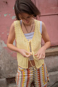 ICHI Dosia Mellow Yellow Knitted Tie Top - The Mercantile London