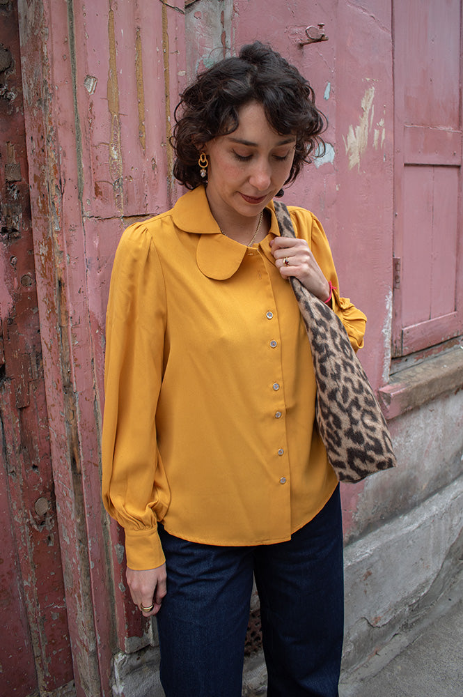 Louche Octavia Mustard Crepe Petal Blouse - The Mercantile London