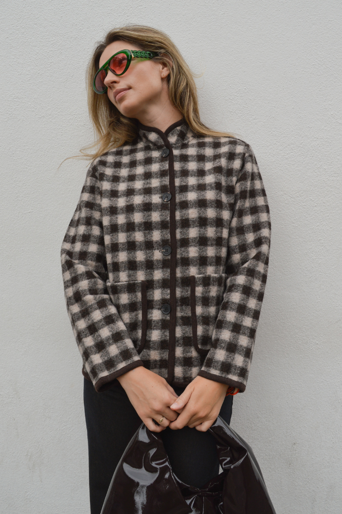 Yerse Brown And Ecru Checked Jacket