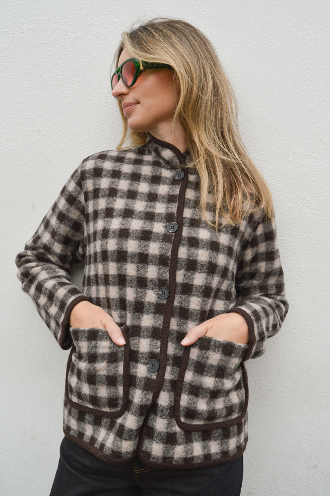 Yerse Brown And Ecru Checked Jacket