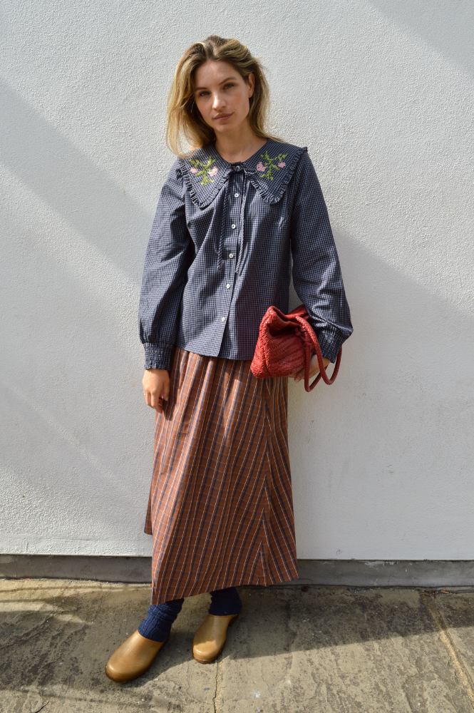 Yerse Brown Checked Poplin Skirt