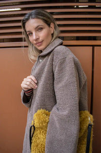 Yerse Chocolate Faux Shearling Coat