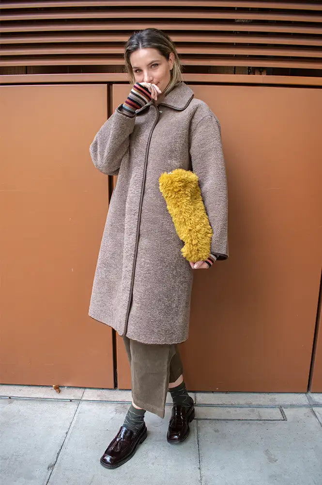 Yerse Chocolate Faux Shearling Coat