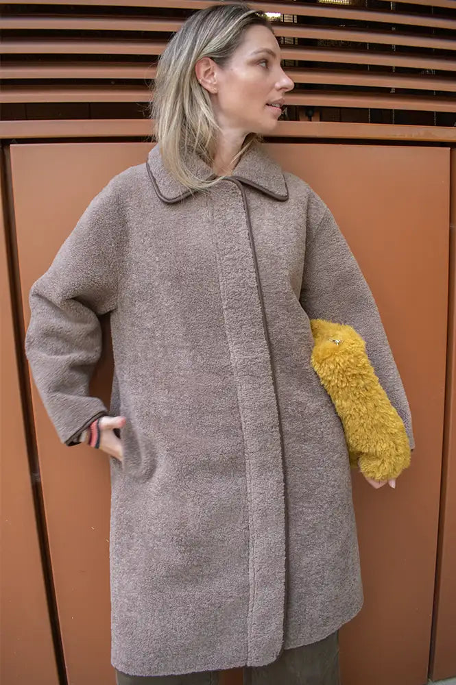 Yerse Chocolate Faux Shearling Coat