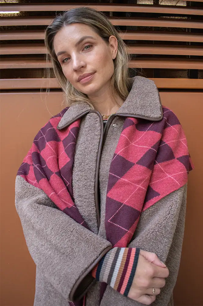 TBCo Berry Argyle large Merino Triangle Scarf