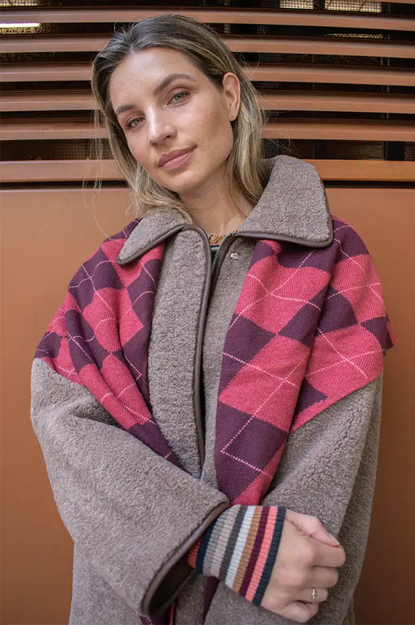 TBCo Berry Argyle large Merino Triangle Scarf