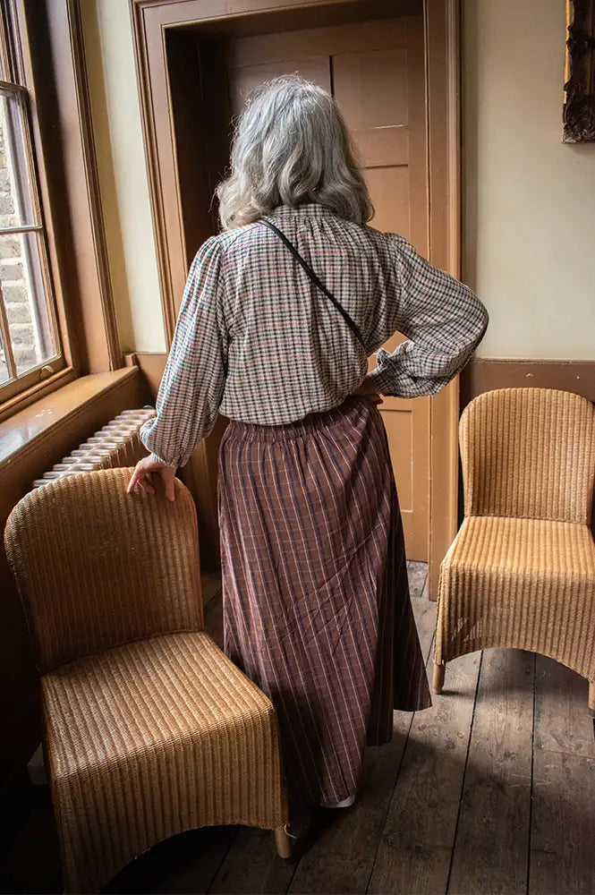 Yerse Brown Checked Poplin Skirt