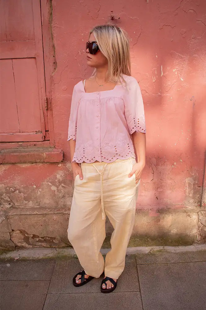 Yerse Butter Yellow Linen Drawstring Trousers - The Mercantile London