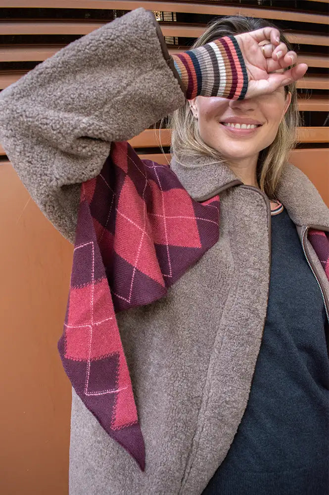 TBCo Berry Argyle large Merino Triangle Scarf