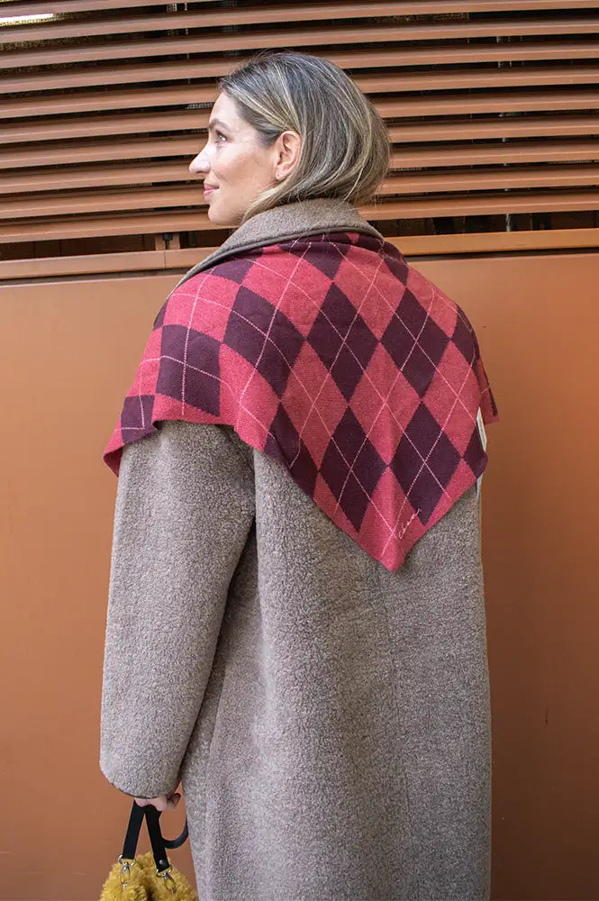 TBCo Berry Argyle large Merino Triangle Scarf