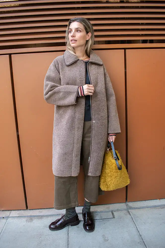 Yerse Chocolate Faux Shearling Coat