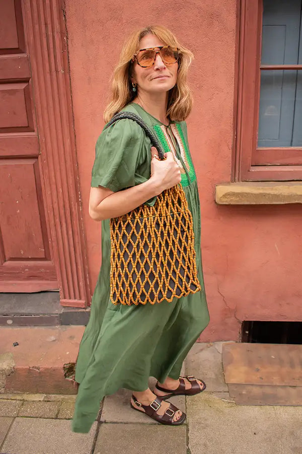 Yerse Wooden Bead Woven Bag - The Mercantile London