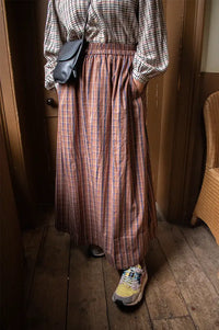 Yerse Brown Checked Poplin Skirt
