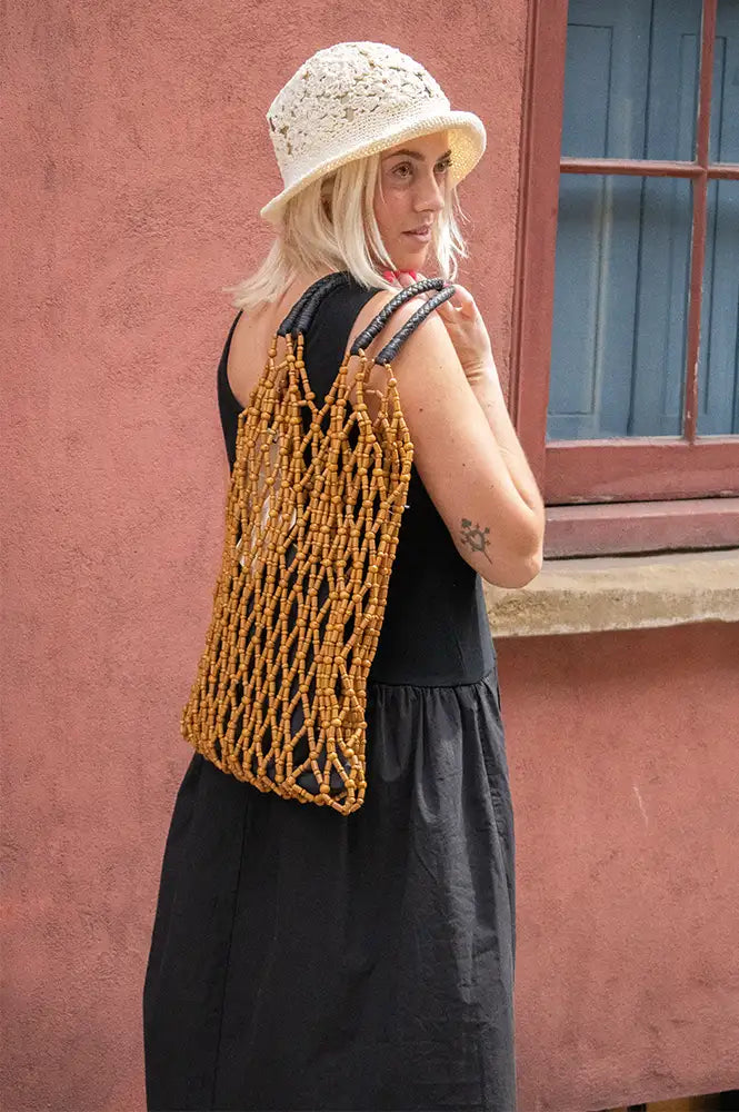 Yerse Wooden Bead Woven Bag