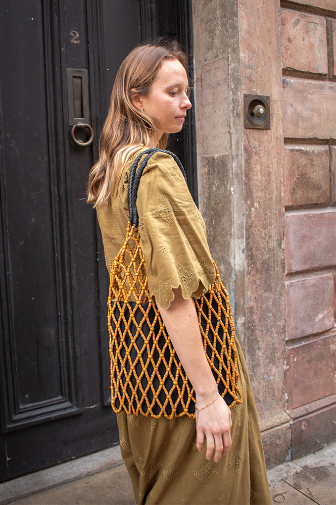 Yerse Wooden Bead Woven Bag - The Mercantile London