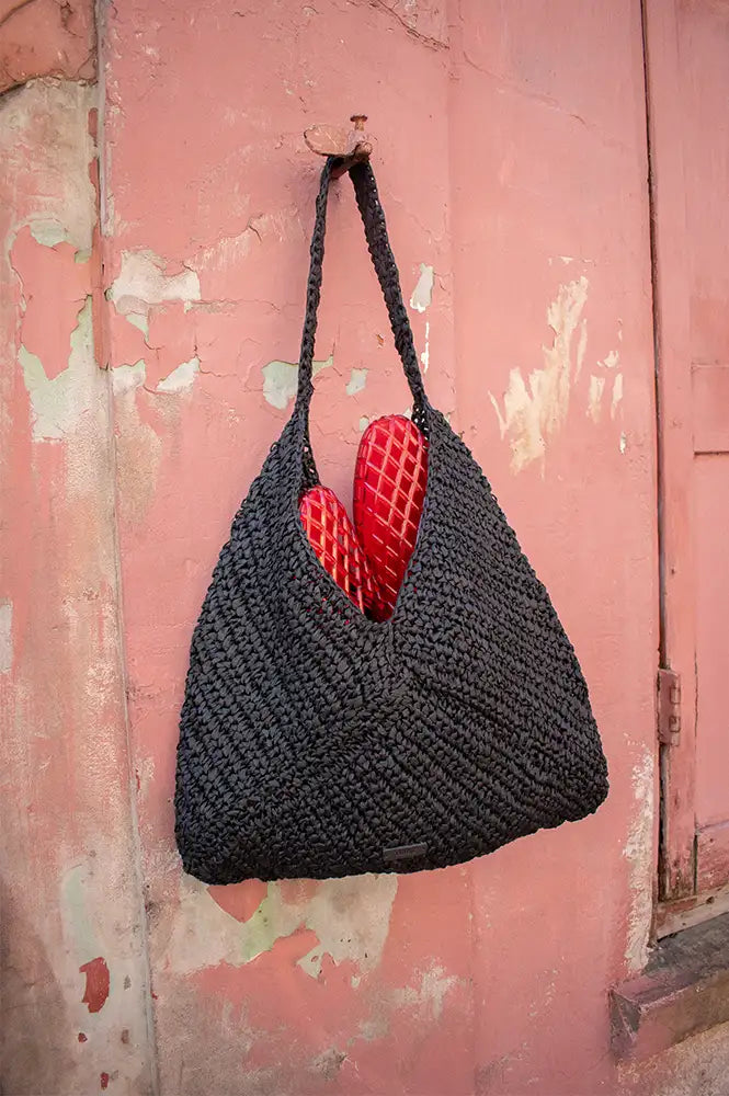 Yerse Black Raffia Hobo Bag - The Mercantile London