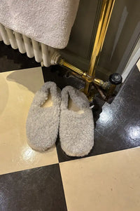 Yoko Wool Light Grey Two Tone Natural Slippers - The Mercantile London