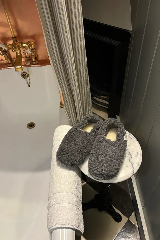 Yoko Wool Graphite Wool Slippers - The Mercantile London