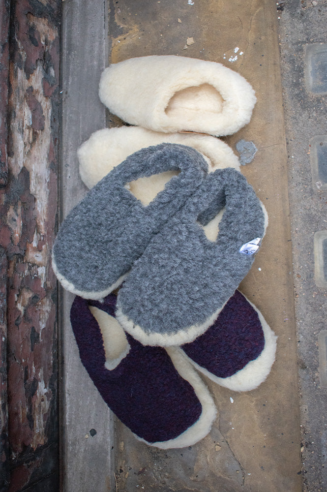 YOKO Wool Graphite Natural Slippers - The Mercantile London