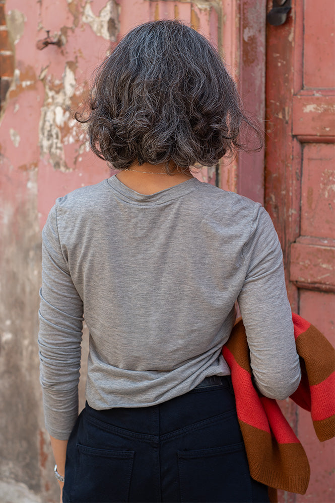 Object Zofia Grey Long Sleeve Top - The Mercantile London