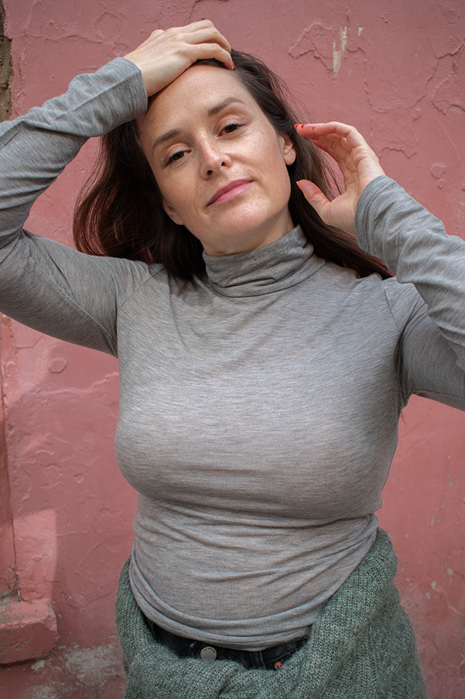 Object Zofia Grey Melange Turtleneck Top - The Mercantile London
