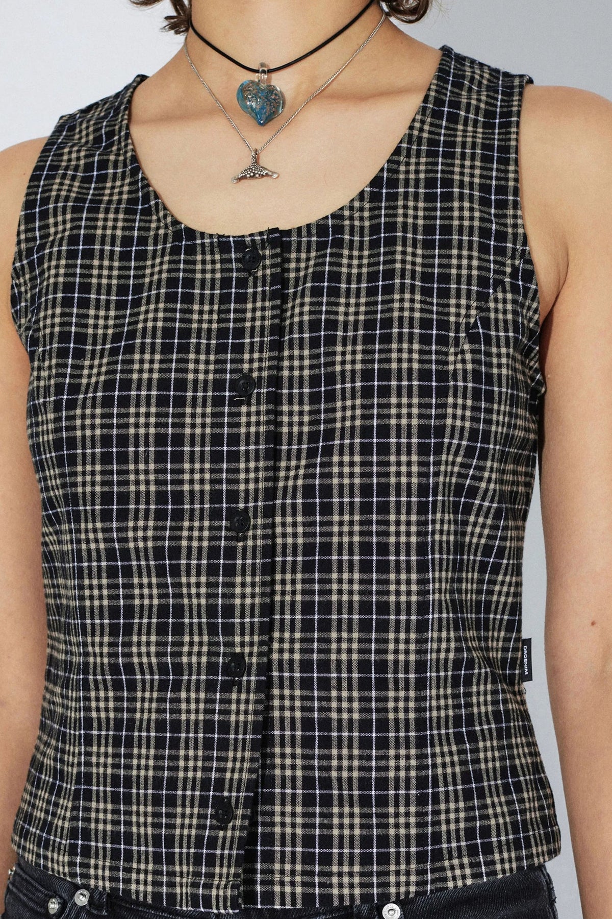 Dr Denim Zola Black Summer Checks Top - The Mercantile London