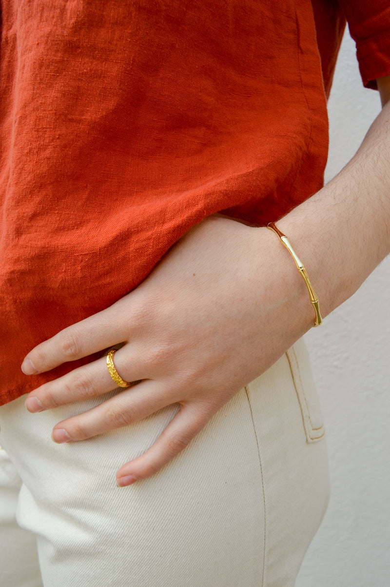 White Bamboo Bracelet in Gold - The Mercantile London