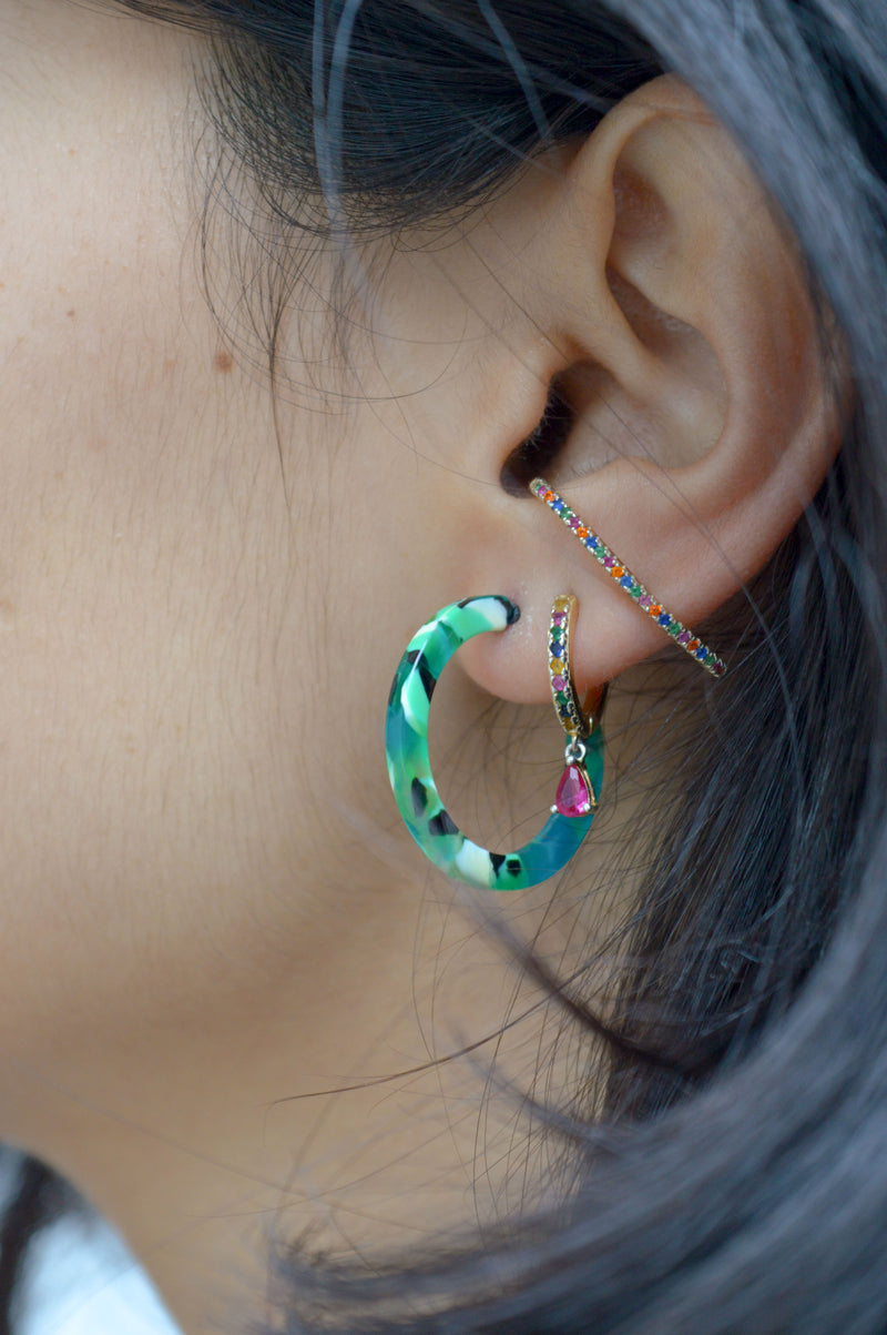 B.M.L Isla Tiny Resin Hoop Green Earrings - The Mercantile London